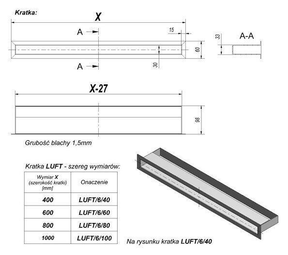 Вентиляционная решетка для камина Kratki Люфт графитовая 6x40 LUFT/6/40/45S/G