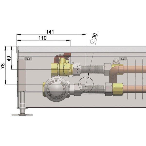 Внутрипольный конвектор длиной 1,1 м - 1,5 м Minib COIL-PT/4 1500