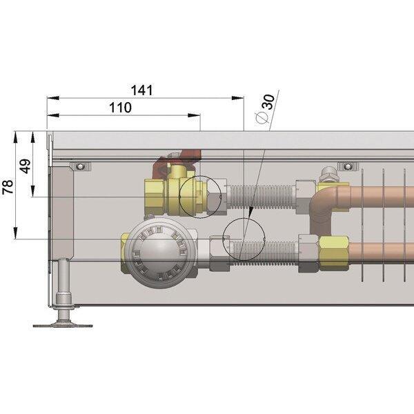 Внутрипольный конвектор длиной 2,1 м - 3 м Minib COIL-PT/4 3000