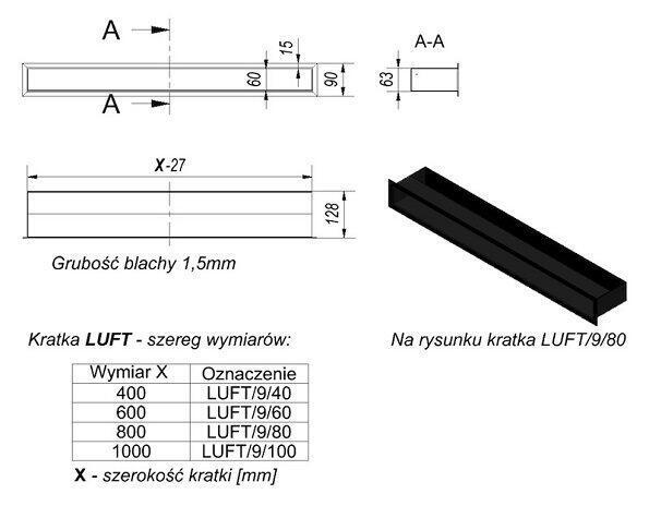 Вентиляционная решетка для камина Kratki Люфт черная 9x40 LUFT9/40/45S/C