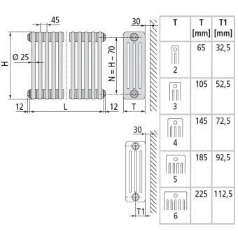 Стальной трубчатый радиатор 3-колончатый Arbonia 3026/12 N69 твв RAL 9016