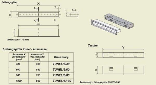 Вентиляционная решетка для камина Kratki Тунель 6х100 TUNEL6/100/B