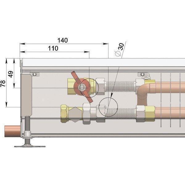 Внутрипольный конвектор длиной 1,6 м - 2 м Minib COIL-PO/4 1750