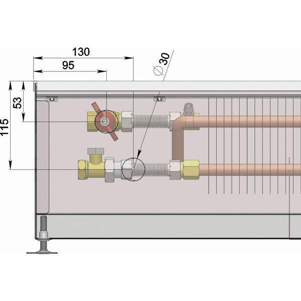 Внутрипольный конвектор длиной 1,1 м - 1,5 м Minib COIL-PMW205 1500