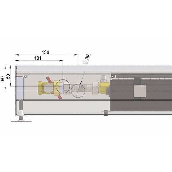 Внутрипольный конвектор длиной 1,1 м - 1,5 м Minib COIL-KT110 1500