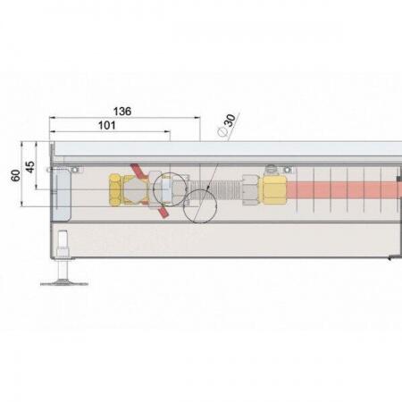 Внутрипольный конвектор длиной 1,1 м - 1,5 м Minib COIL-PT105 1250