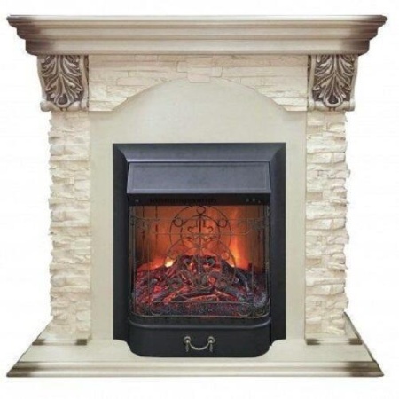 Камин в квартиру электрический Real-Flame Dublin LUX STD/EUG WT с очагом Fobos s Lux BL/BR, Majestic