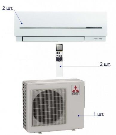 Мульти сплит-система на 2 комнаты Mitsubishi Electric MXZ-2D42VA/MSZ-SF25VE*2шт