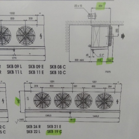 Воздухоохладитель FRIGA-BOHN PF5G019CO SKB 19.C (2811x645x494 мм.) (SC3 - 20,17kW, SC4 - 16,07kW) (4
