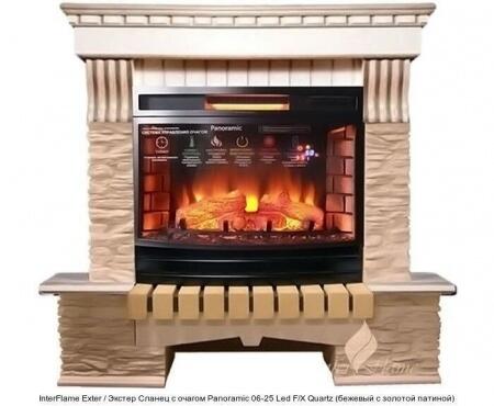 Каменный камин (портал+очаг) InterFlame Exter / Экстер Сланец с очагом Panoramic 06-25 Led F/X Quart