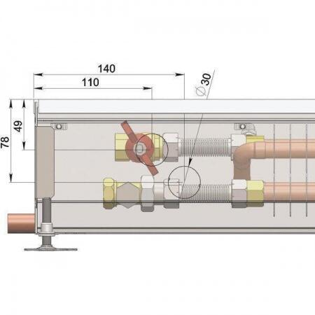 Внутрипольный конвектор длиной 1,1 м - 1,5 м Minib COIL-PO/4 1500