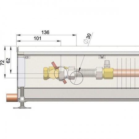 Внутрипольный конвектор длиной 1,1 м - 1,5 м Minib COIL-PO 1250