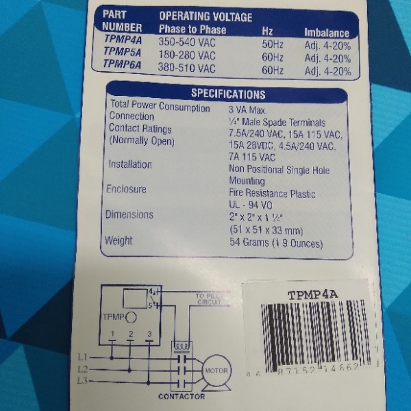 Реле контроля фаз трехфазное TPMP4A SUPCO (350-540 В, пер.ток, 50Гц) USA