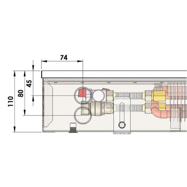 Внутрипольный конвектор длиной 1,1 м - 1,5 м Minib COIL-PB110 1500