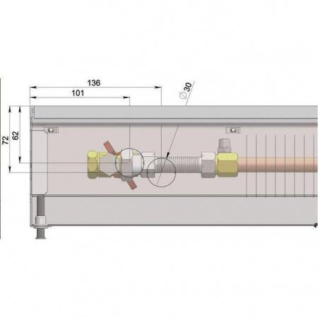 Внутрипольный конвектор длиной 1,6 м - 2 м Minib COIL-P 2000