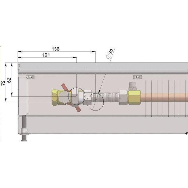Внутрипольный конвектор длиной 1,6 м - 2 м Minib COIL-P 2000