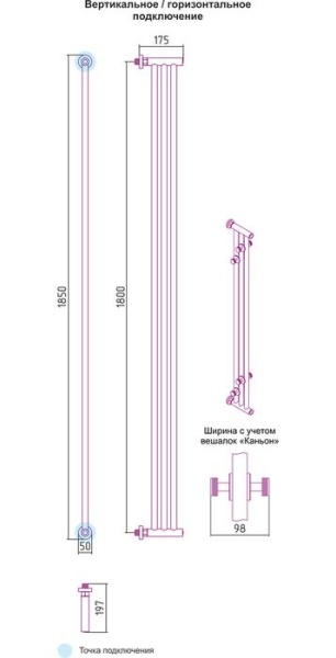 Водяной полотенцесушитель лесенка Сунержа ДР Хорда 1800х195
