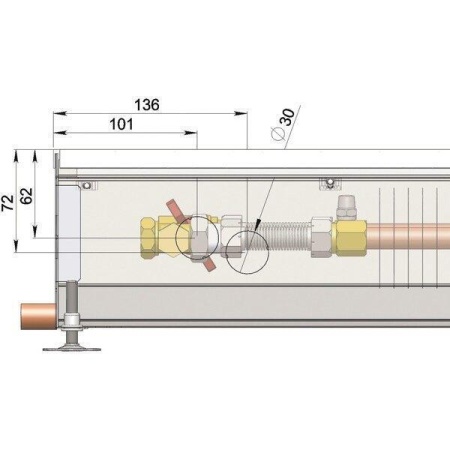 Внутрипольный конвектор длиной 1,1 м - 1,5 м Minib COIL-PO 1500