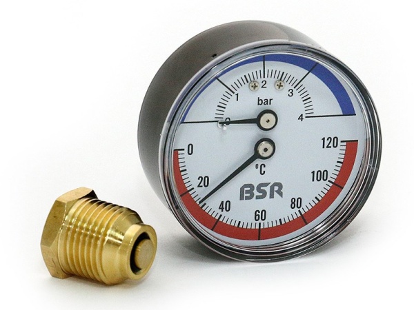 Термоманометр BSR 120°C, 4 бар, 1/2", 63мм, радиальный