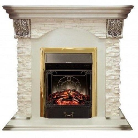 Камин в квартиру электрический Real-Flame Dublin LUX STD/EUG WT с очагом Fobos s Lux BL/BR, Majestic
