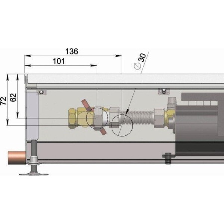 Внутрипольный конвектор длиной 1,6 м - 2 м Minib COIL-KO 1750