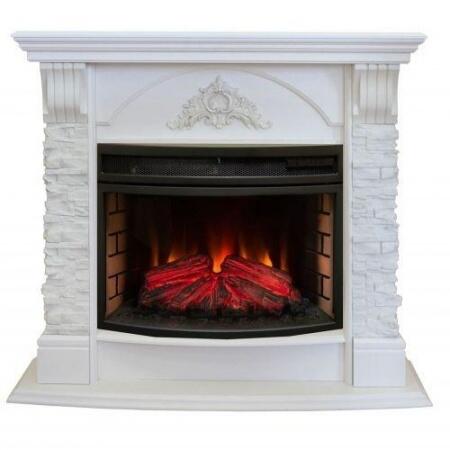 Красивый белый электрокамин с обогревом Real-Flame Athena 25/25,5 WT с очагом Firefield 25 S IR