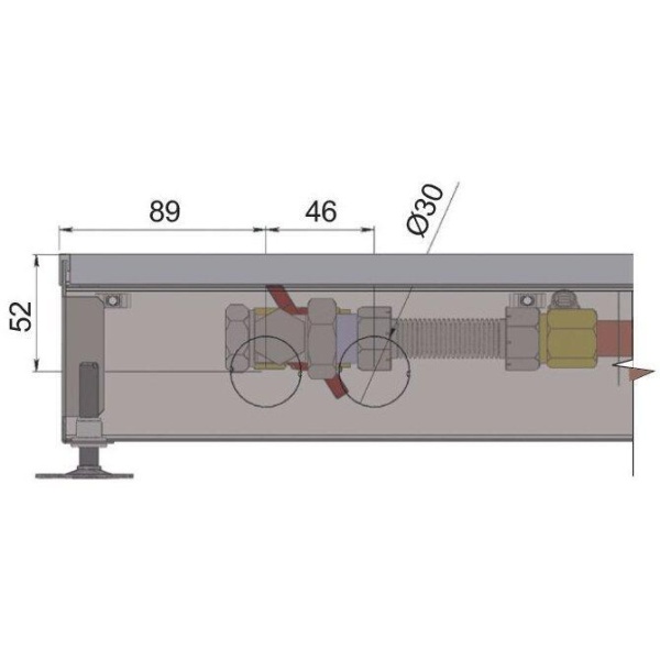 Внутрипольный конвектор длиной 1,1 м - 1,5 м Minib COIL-P90 1250