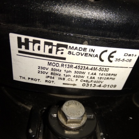 Вентилятор Hidria R13R-4523A-4M-5030 (450 mm., 220V, 300W, 1410rpm., всас) Словения