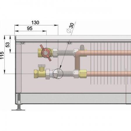 Внутрипольный конвектор длиной 1,1 м - 1,5 м Minib COIL-PMW205 1500