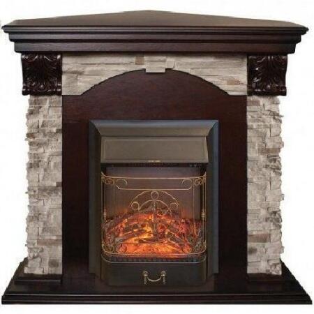 Камин угловой для дома электрический Real-Flame Dublin ROCK Corner STD/EUG 24 AO с очагом Fobos s Lu